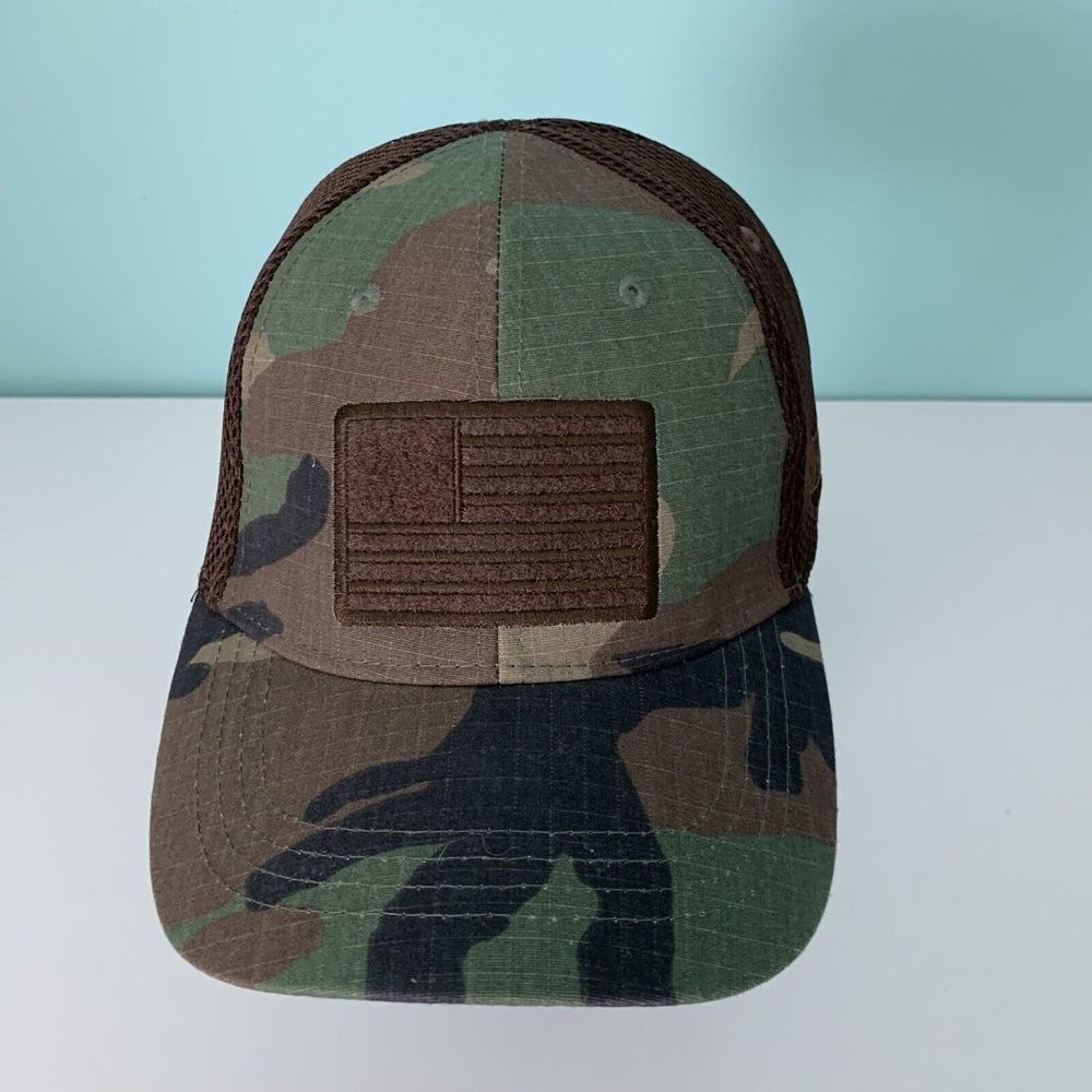 Highland Tactical Brand Brown Camo Flag Patch Cap Mesh Hat One Size Fits Most EC